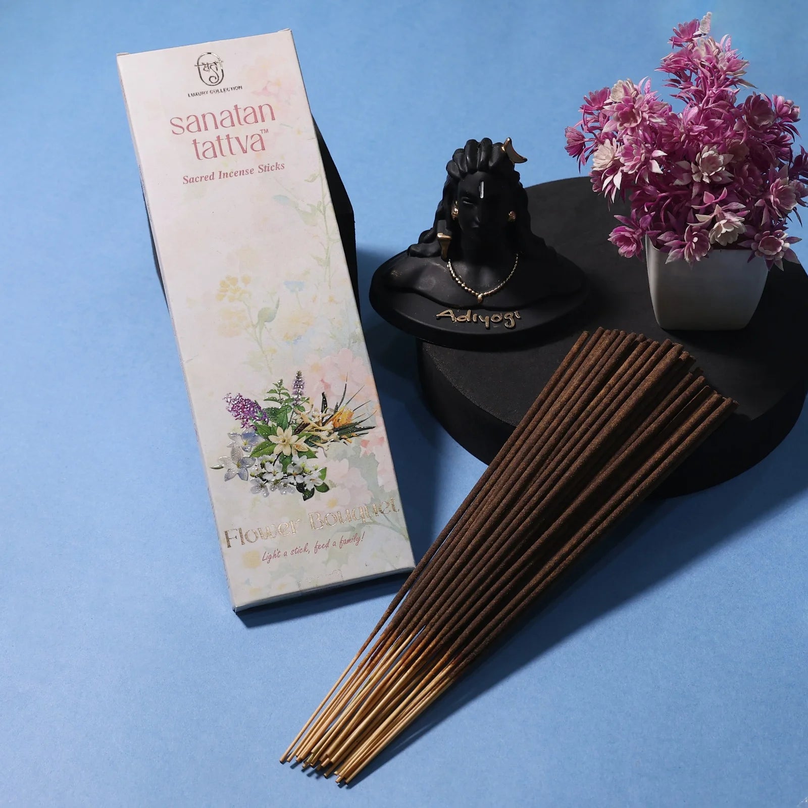 Sanatan Tattva Sacred Agarbatti Combo Pack of 3 – Flower Bouquet, Kesar Chandan & Oud Vanilla | Made in India
