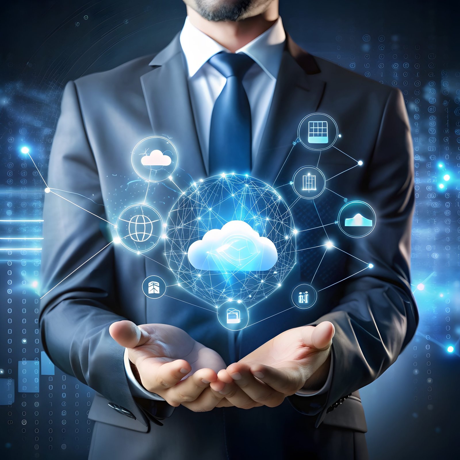 Businessman Holding Cloud Computing Online Connecting To Big Data